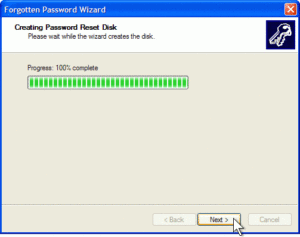 Creating Password Reset Disk page with Next selected